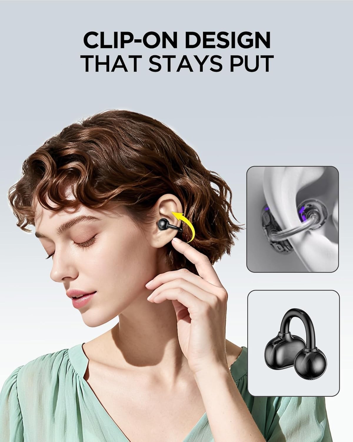 KT01 Pro Clip-on Earbuds, Open Wireless Bluetooth Headphones with Mic for Work