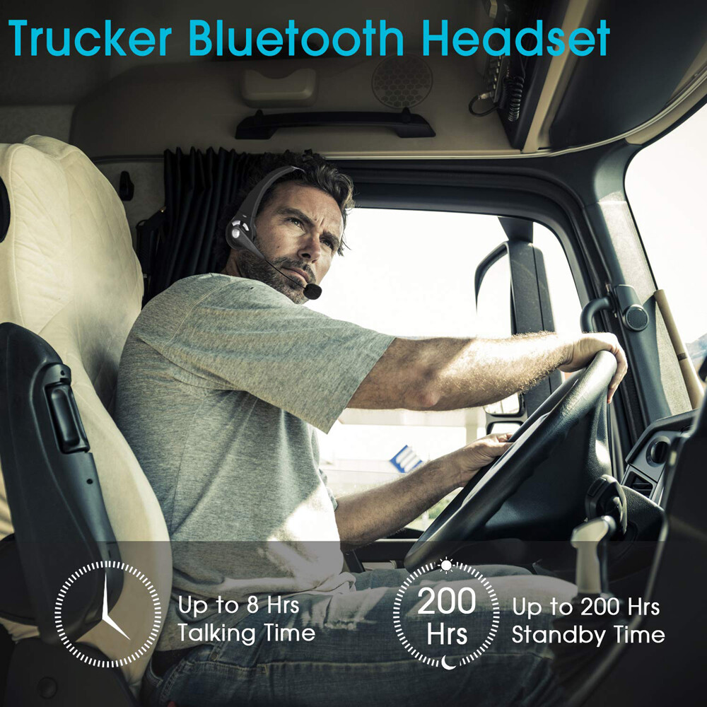 Wireless Bluetooth Headset Noise Cancelling Over the Head Boom w/Mic For Trucker