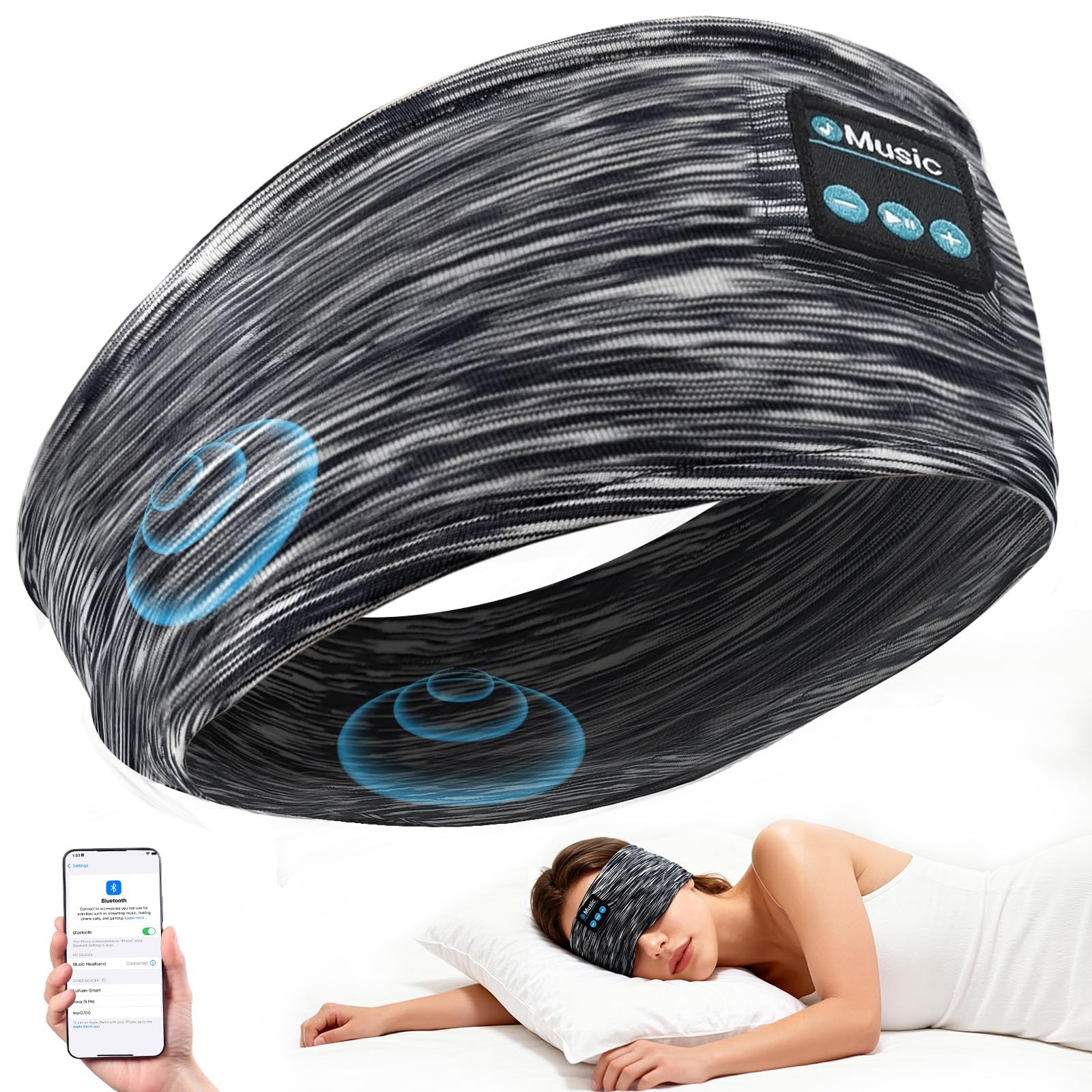 AONESY Sleep Headband Headphones,Bluetooth 1 Count (Pack of 1), Dark