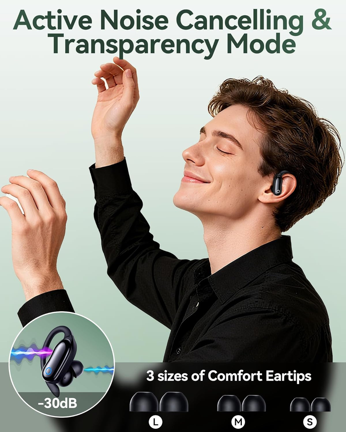 Active Noise Cancelling Ear Buds Wireless Earbuds 96Hrs Playback Bluetooth Headp
