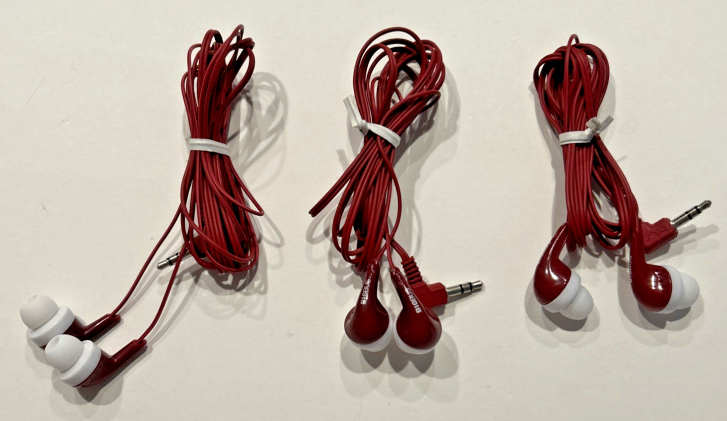 LOT OF 3 Wired Earbuds 3.5mm Jack Red Comfortable Silicone Ear Tips In-Ear Basic