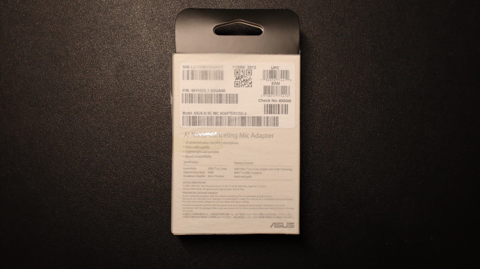 ASUS AI Noise-Canceling Mic Adapter (USB-C) – Brand New / Factory Sealed