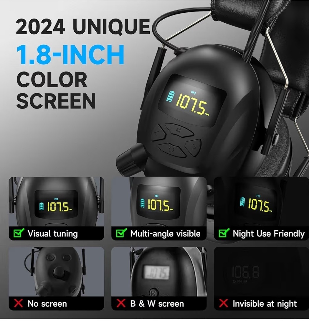 2025 Bluetooth 5.4 AM/FM Radio Ear Protection Headphones W/Backlit Display/Mic