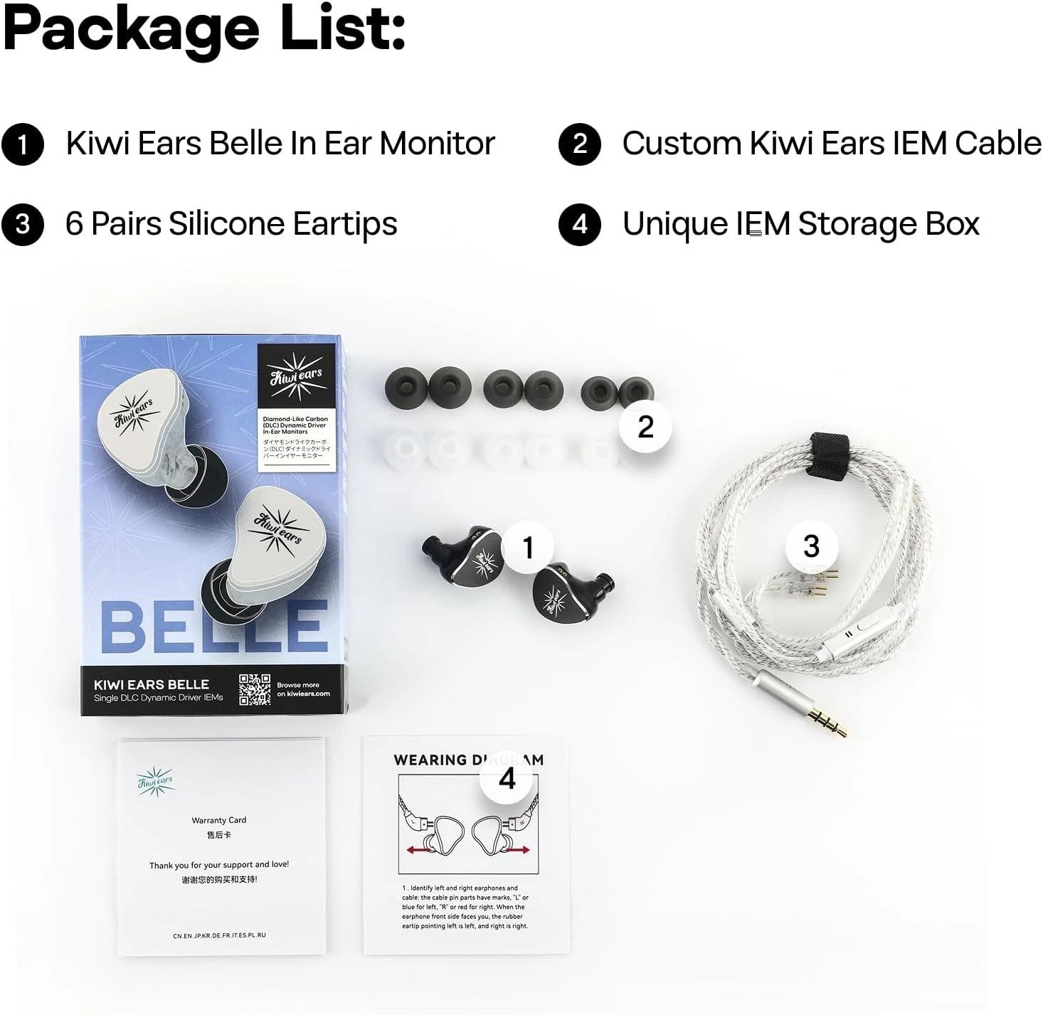 Kiwi Ears Belle In-Ear Monitor 10mm DLC Dynamic Driver Silver with Mic