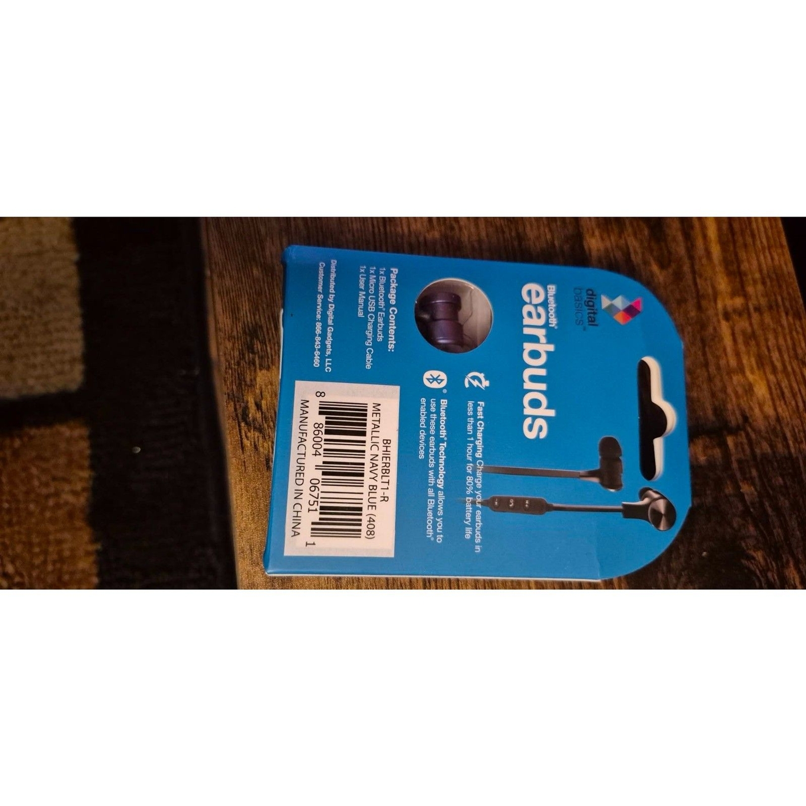 New in Box Digital Basics Bluetooth Earbuds Fast Charging Metallic Navy Blue