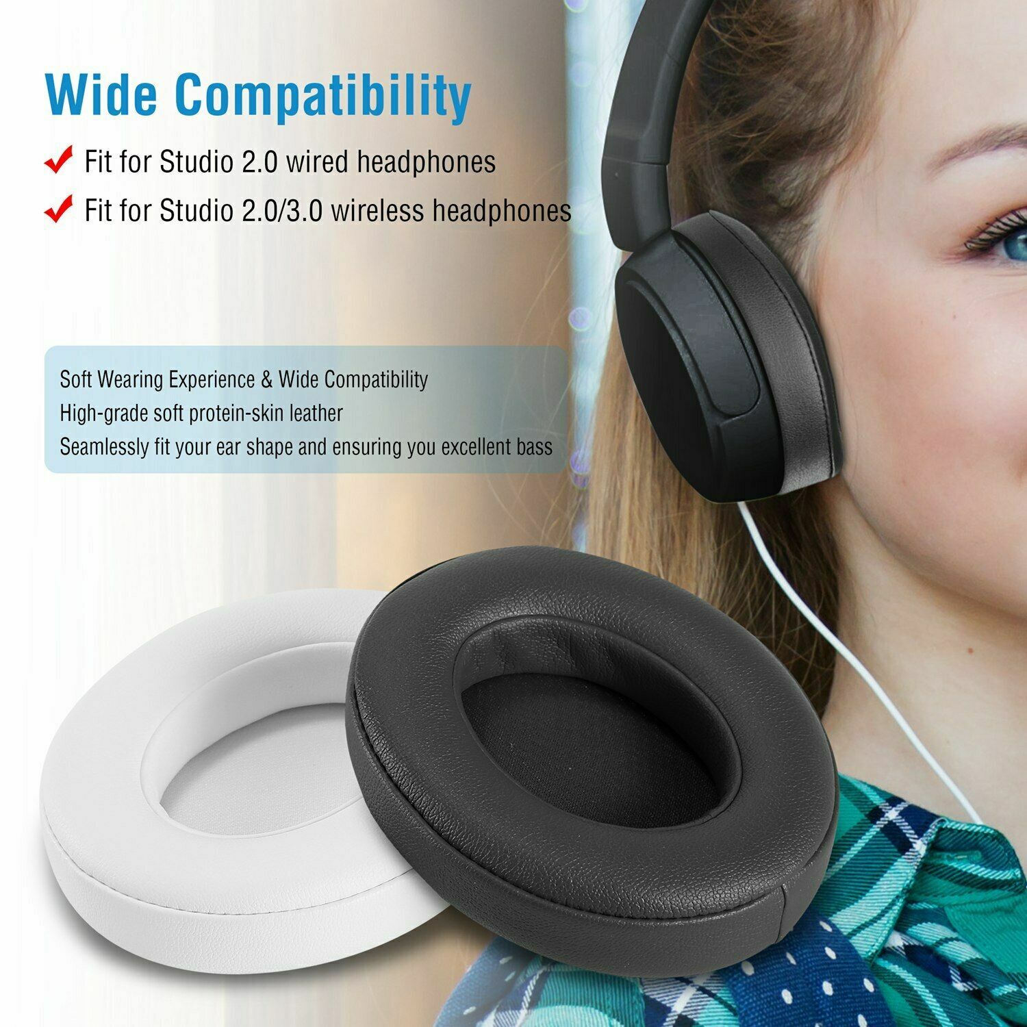 Professional Memory Foam Ear Pad Cushion Replacement for Beats Solo 2 & Solo 3