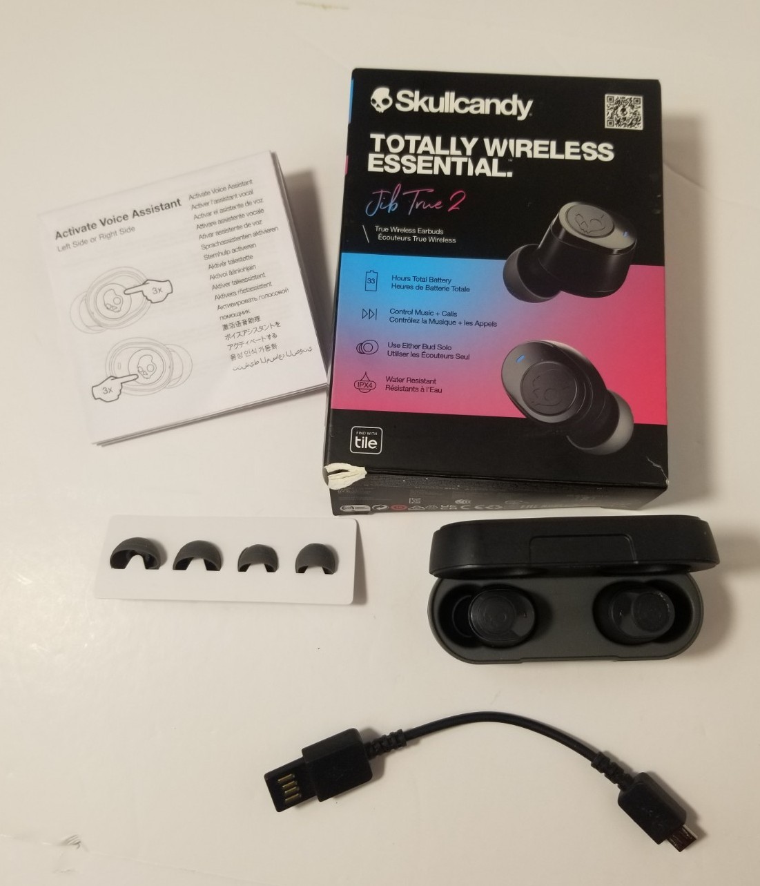 Skullcandy Jib True 2 Wireless Earbuds, Charging Case, Black Tested
