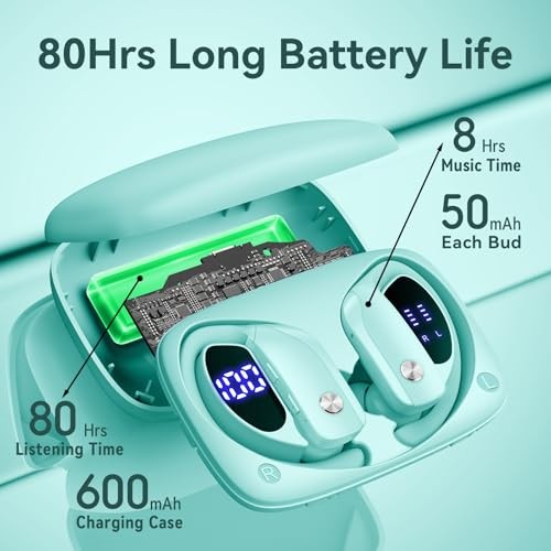 Bluetooth Earbuds – Mint Green – 80H Wireless Bluetooth Headphones – Mint Green