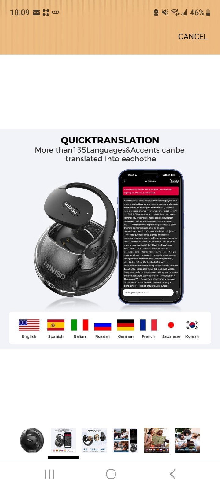 MINISO X15PRO Wireless Bluetooth Open-Ear Ear-Hook Sports Earbuds, Black