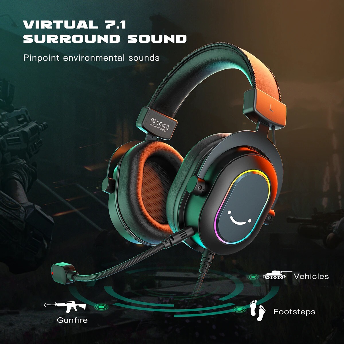 Fifine H6 Gaming Headset Mic Headphones Surround Sound RGB Gaming HiFi Stereo AU