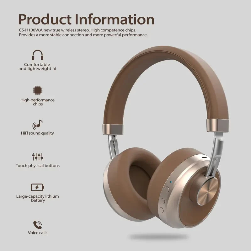 Wireless Headphone Active Noise Canceling Over-Ear Headset With Mic