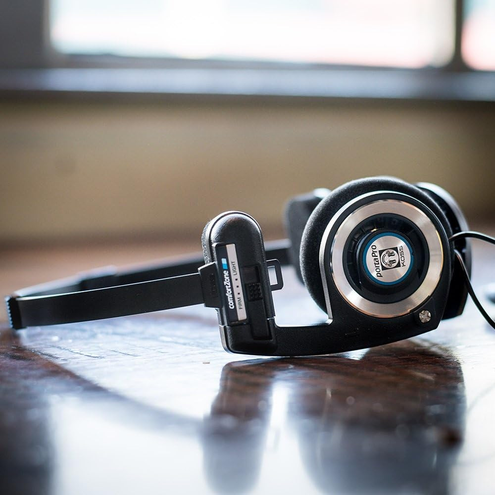 Porta Pro Black On-Ear Headphones, Retro Style, Collapsible Design, Case Include