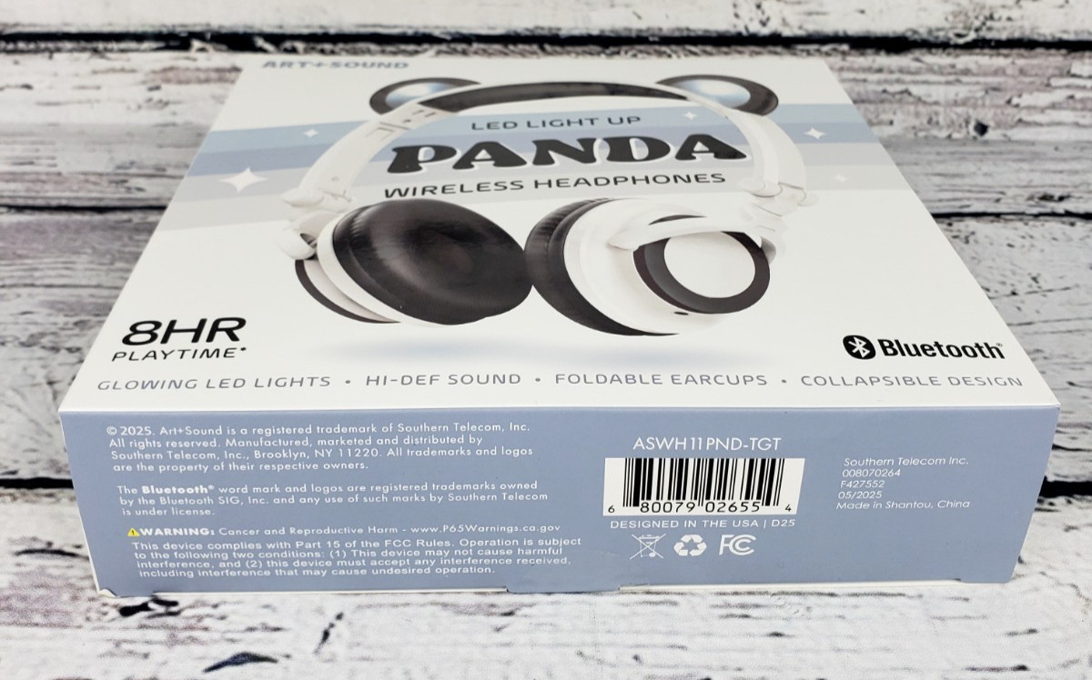Art+Sound LED Light Up Panda Bluetooth Wireless Headphones New