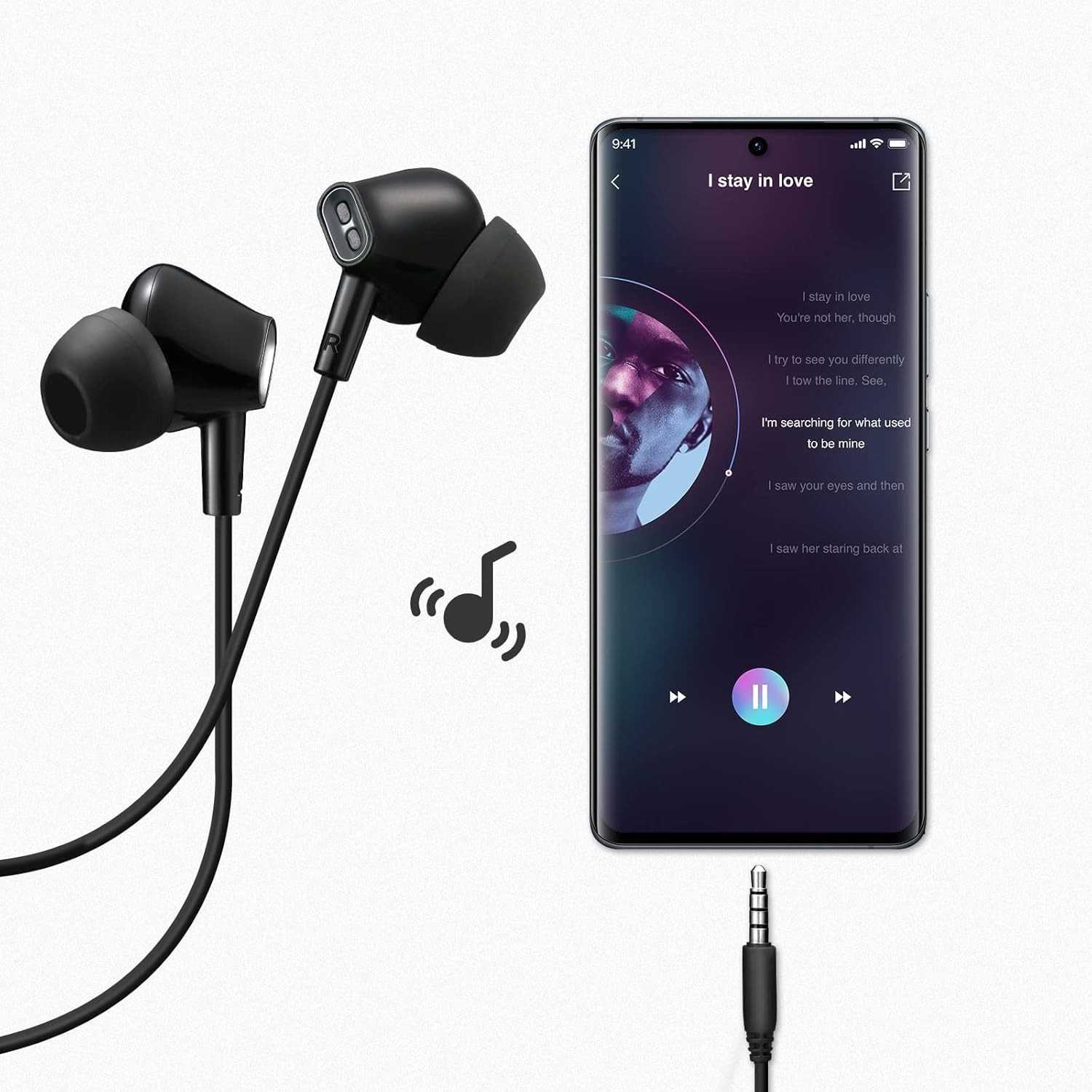 Stereo Bass Wired Earbuds with Tangle-Free Cord & Multifunctional Remote Control