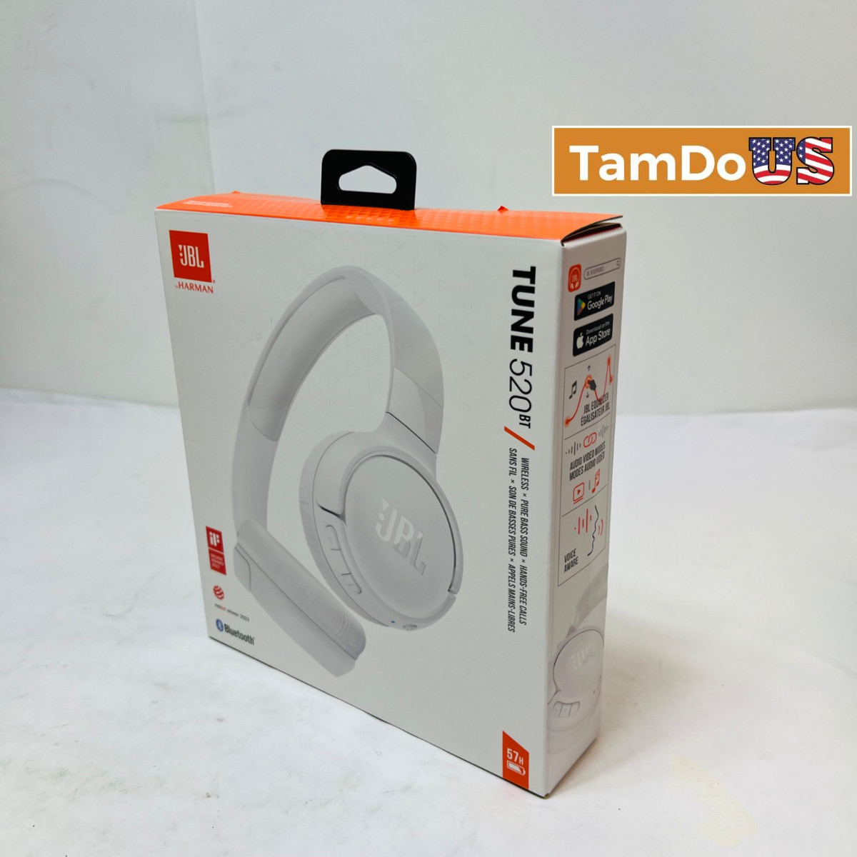JBL Tune 520BT Wireless Over-Ear Headphones Pure Bass Sound White JBLT520BTWHTAM