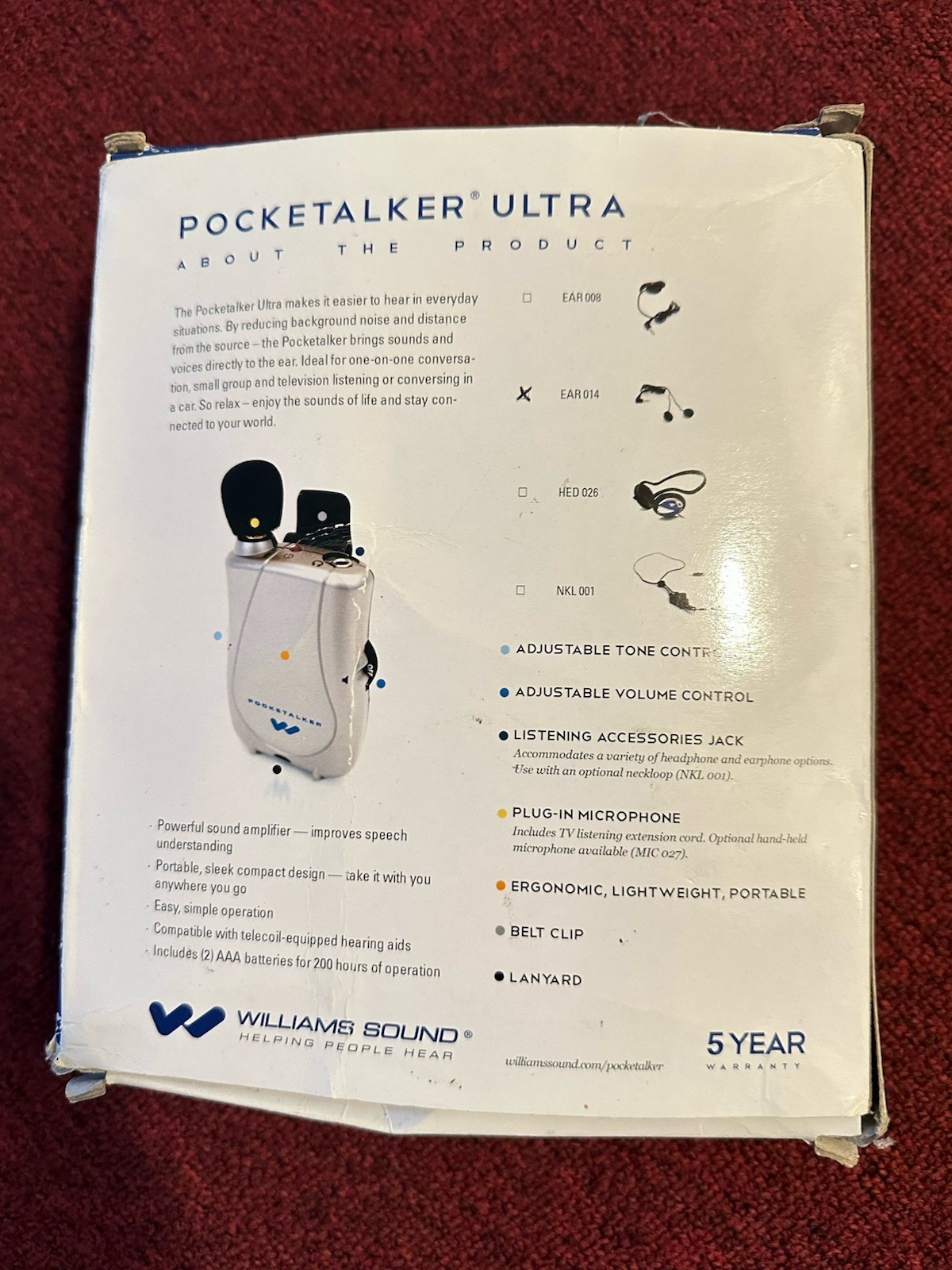 Williams Sound PockeTalker Ultra Personal Amplifier PKT D1