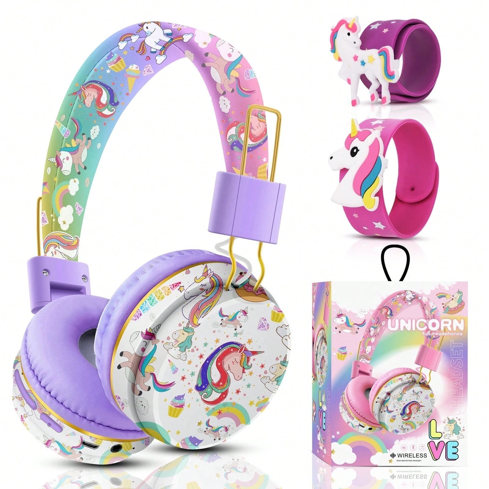Unicorn Cat Ear Wireless Bluetooth Headphones with Mic for Girls Birthday Gift