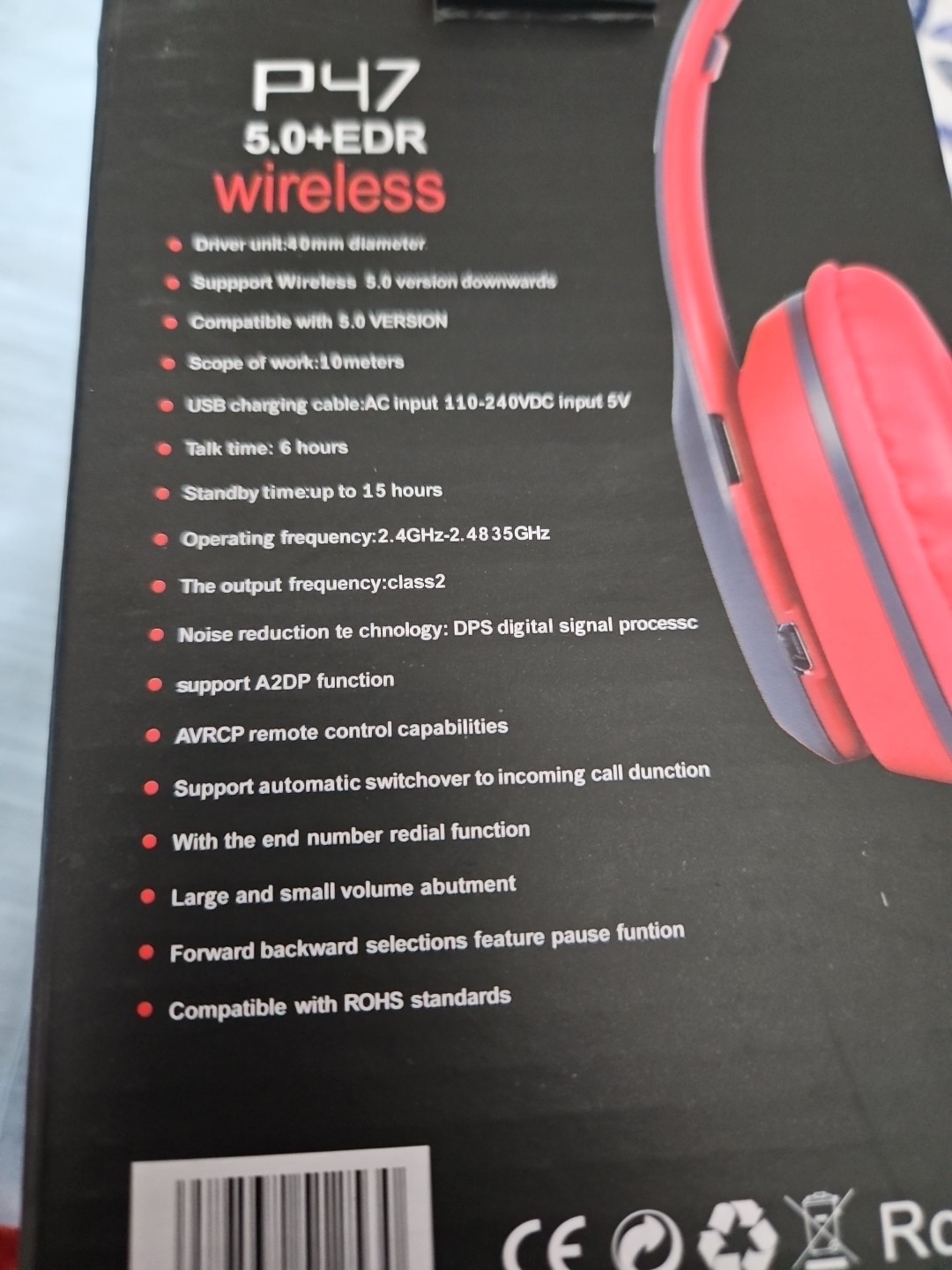 P47 5.0+EDR Wireless Bluetooth Over the Ear Headphones