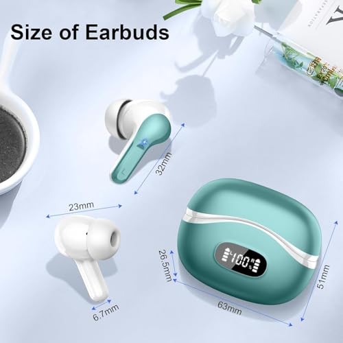 Wireless Earbuds, Bluetooth Headphones 5.4 HiFi Stereo, Ear Buds with 4 Cyan