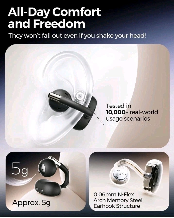 Soundpeats Clip1 Open Ear Wireless Earbuds with Dolby Audio, Hi-Res, Fast Charge