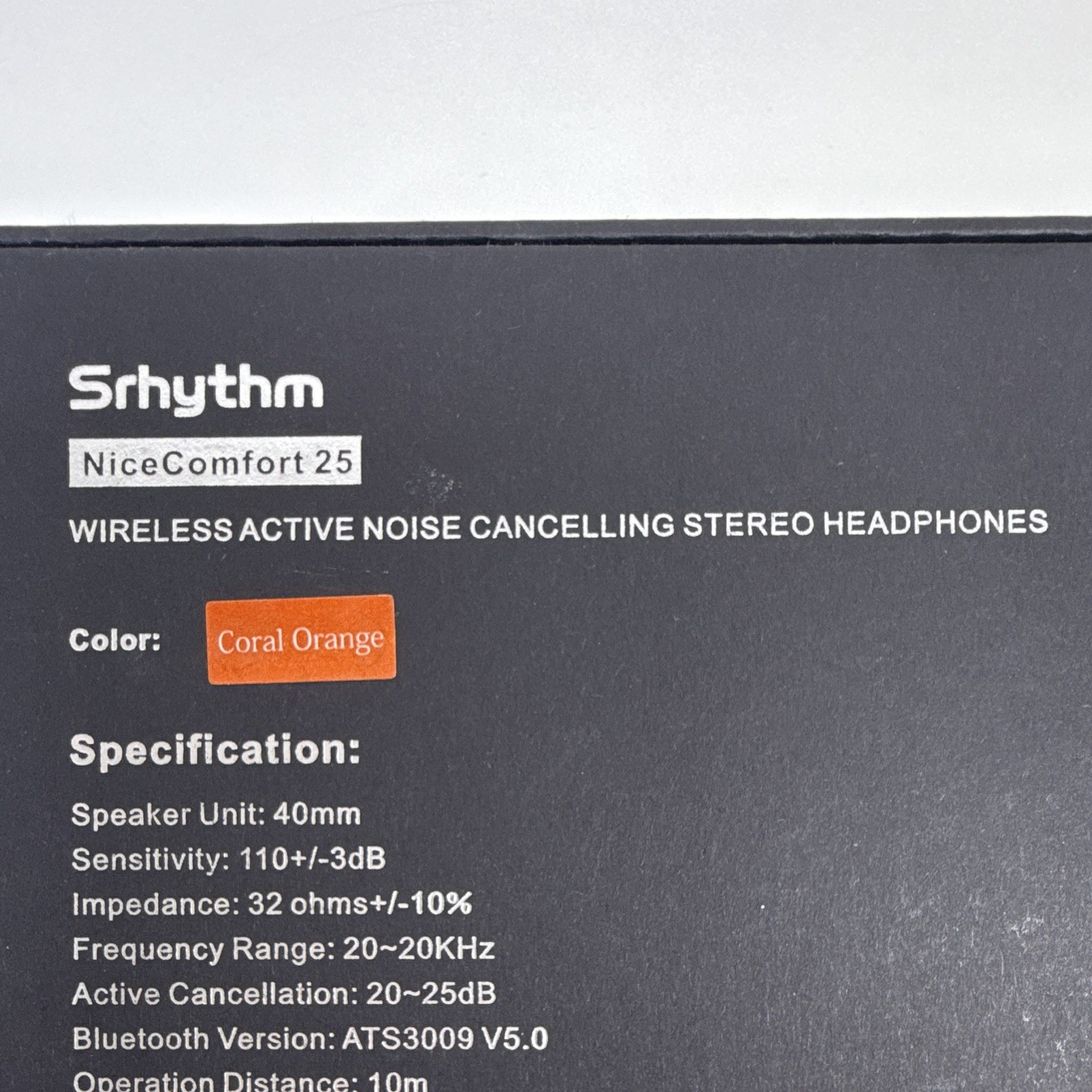 Srhythm NiceComfort 25 Wireless ANC Over-Ear Headphones Coral Orange w/ Case