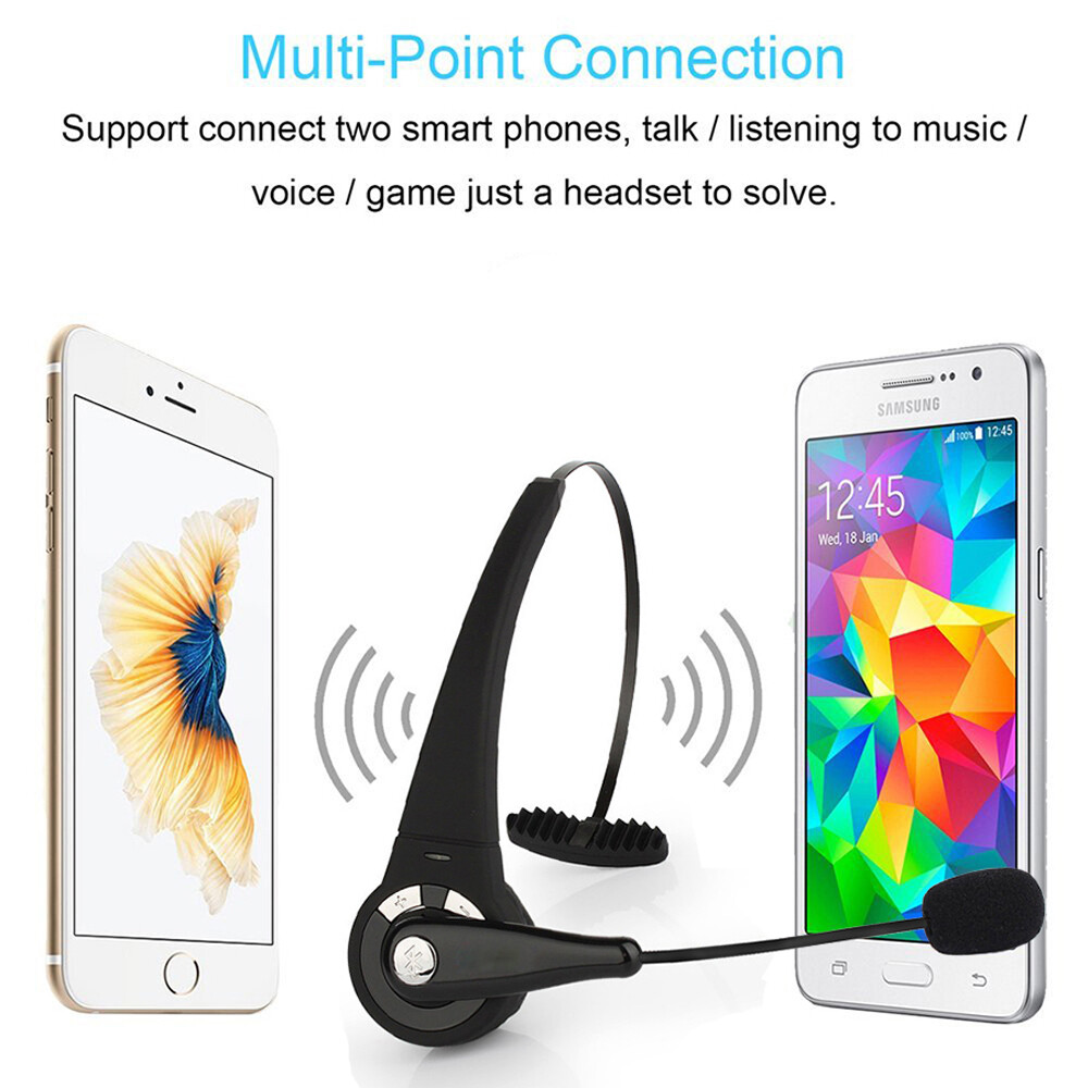 Wireless Bluetooth Headset Noise Cancelling Over the Head Boom w/Mic For Trucker