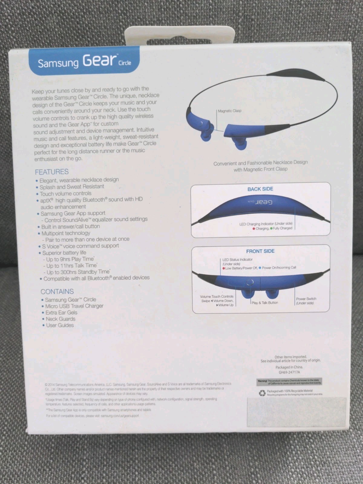 Samsung Gear Circle Bluetooth Wireless Neckband Headphones Blue Multipoint