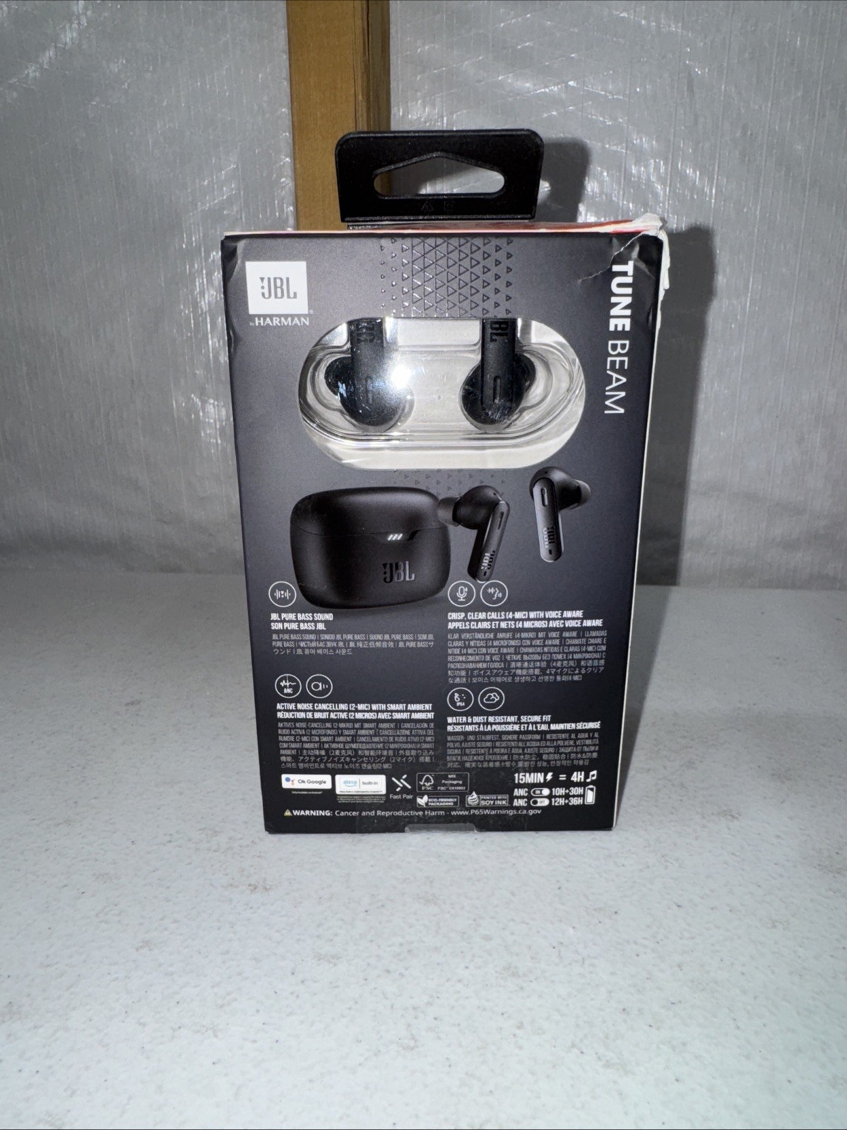 JBL By Harman Tune Beam Perfect Fit Wireless Pure Bass Zero Noise Earbuds, Black
