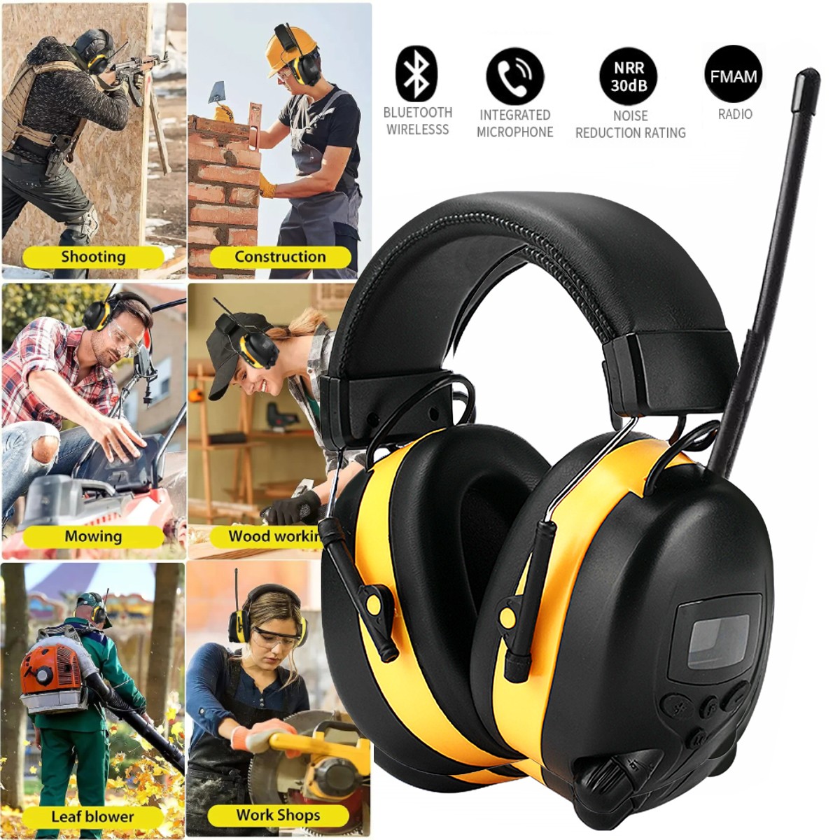 Digital Bluetooth FM Radio Headphones Ear Protection Safety Ear Muffs Electronic
