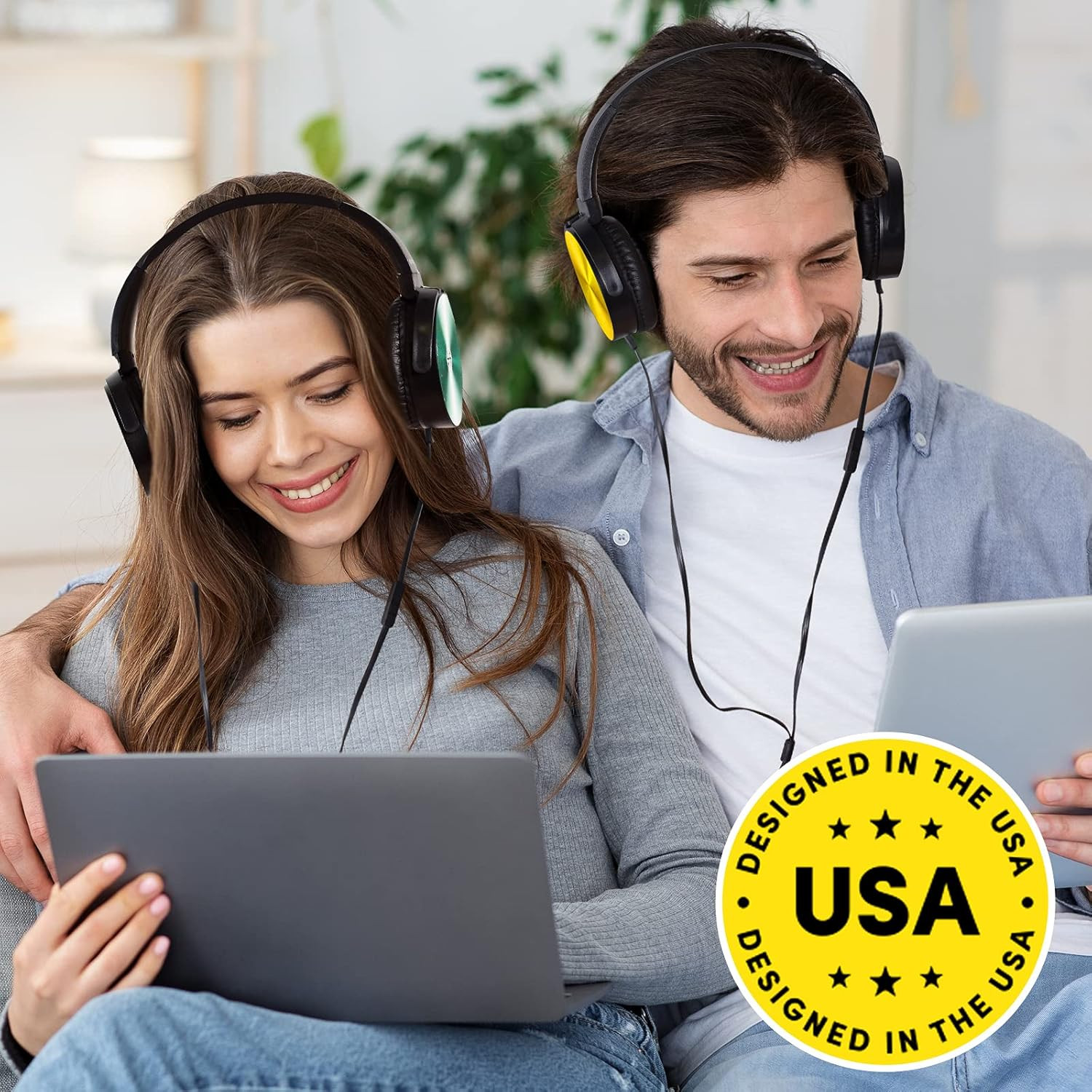 Classroom Headphones-Bulk 25-Pack, with Microphone Student on Ear Comfy Swivel E
