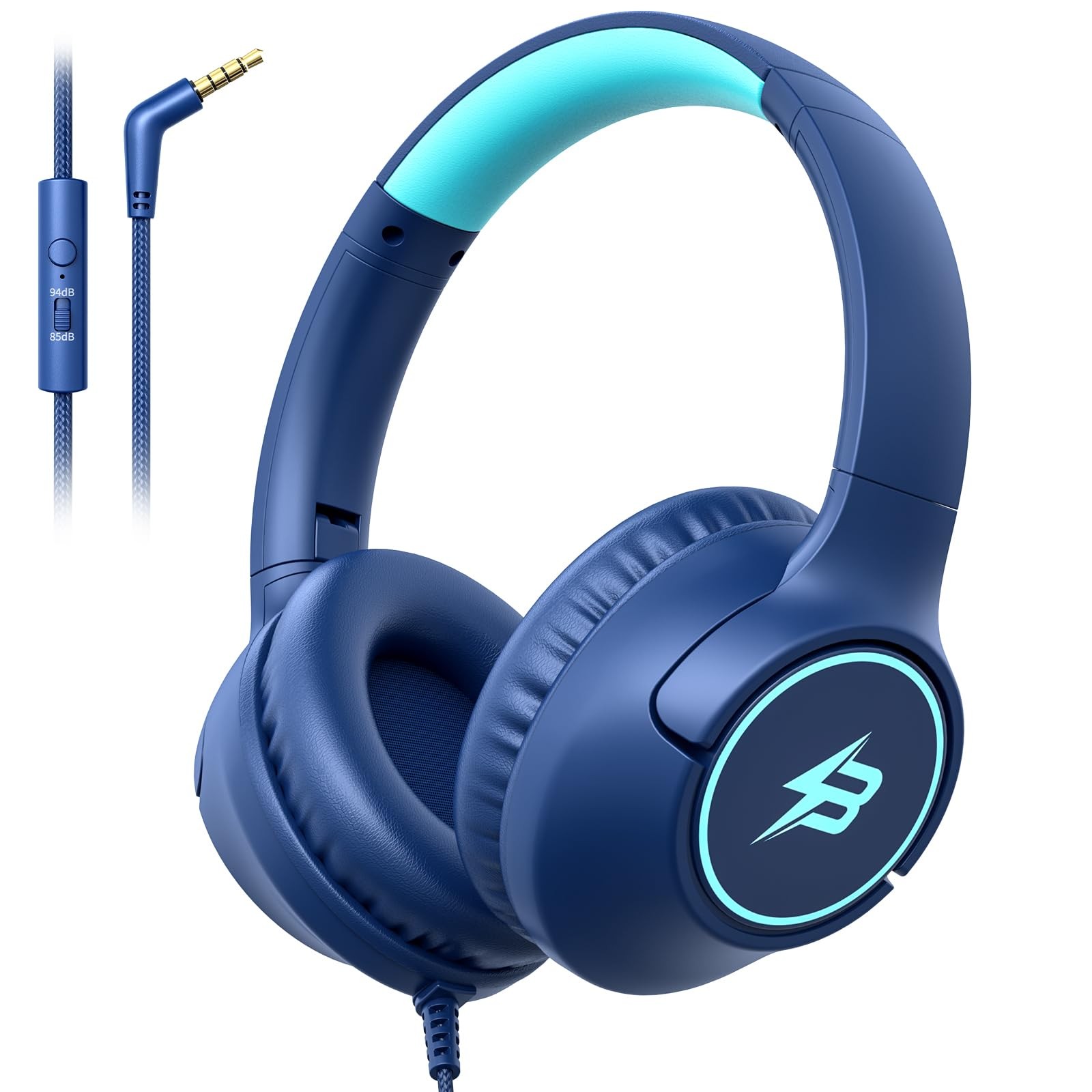 Kids Wired Headphones School Over Ear Headset Microphone 85/94dB Navy Blue