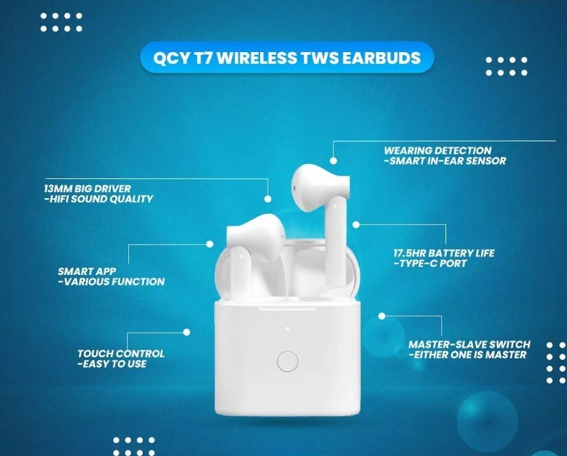 QCY T7 TWS 5.0 True Wireless HiFi Stereo Bass Earbuds w/Charging Case NEW