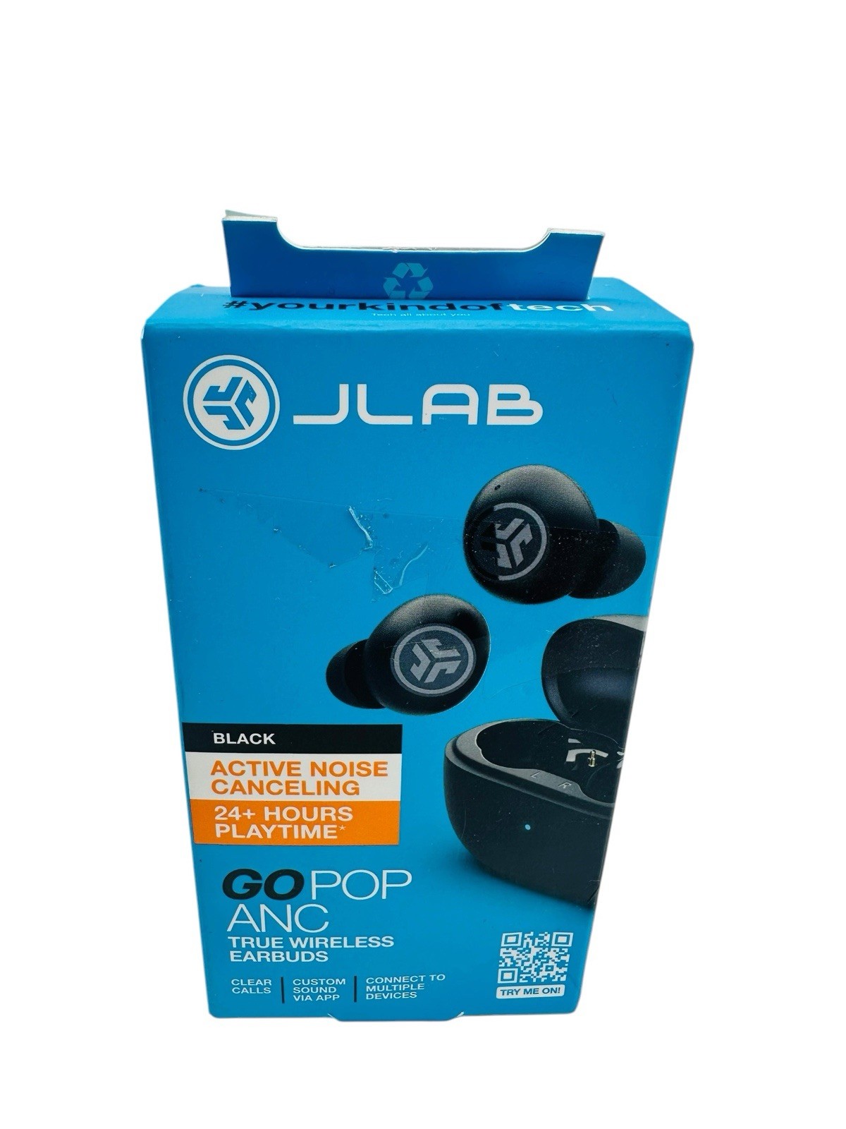 JLab GO Air POP ANC True Wireless Earbuds – Active Noise Canceling Black Sealed
