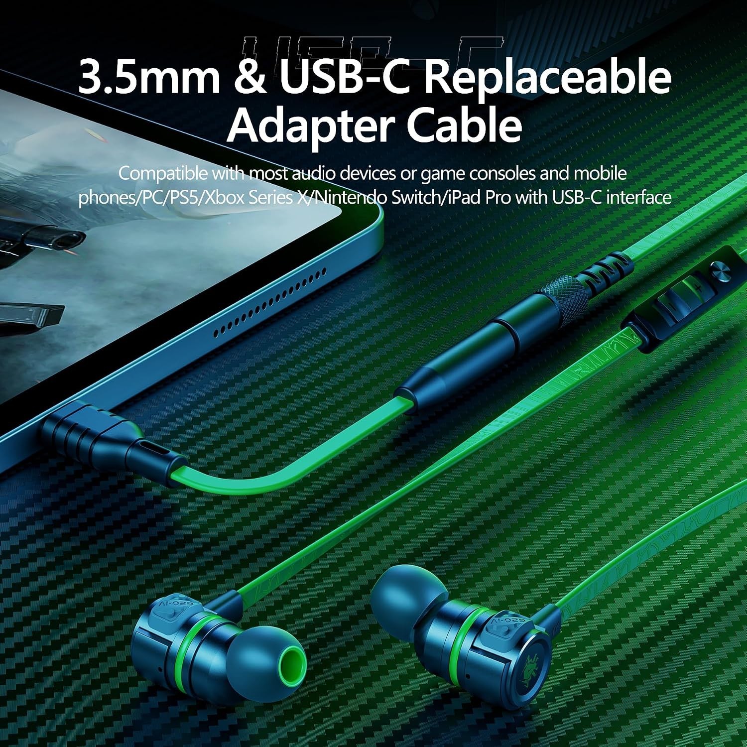 Gaming Earbuds Wired, USB C & 3.5mm Dual Plug in Ear Headphones with Mic and …