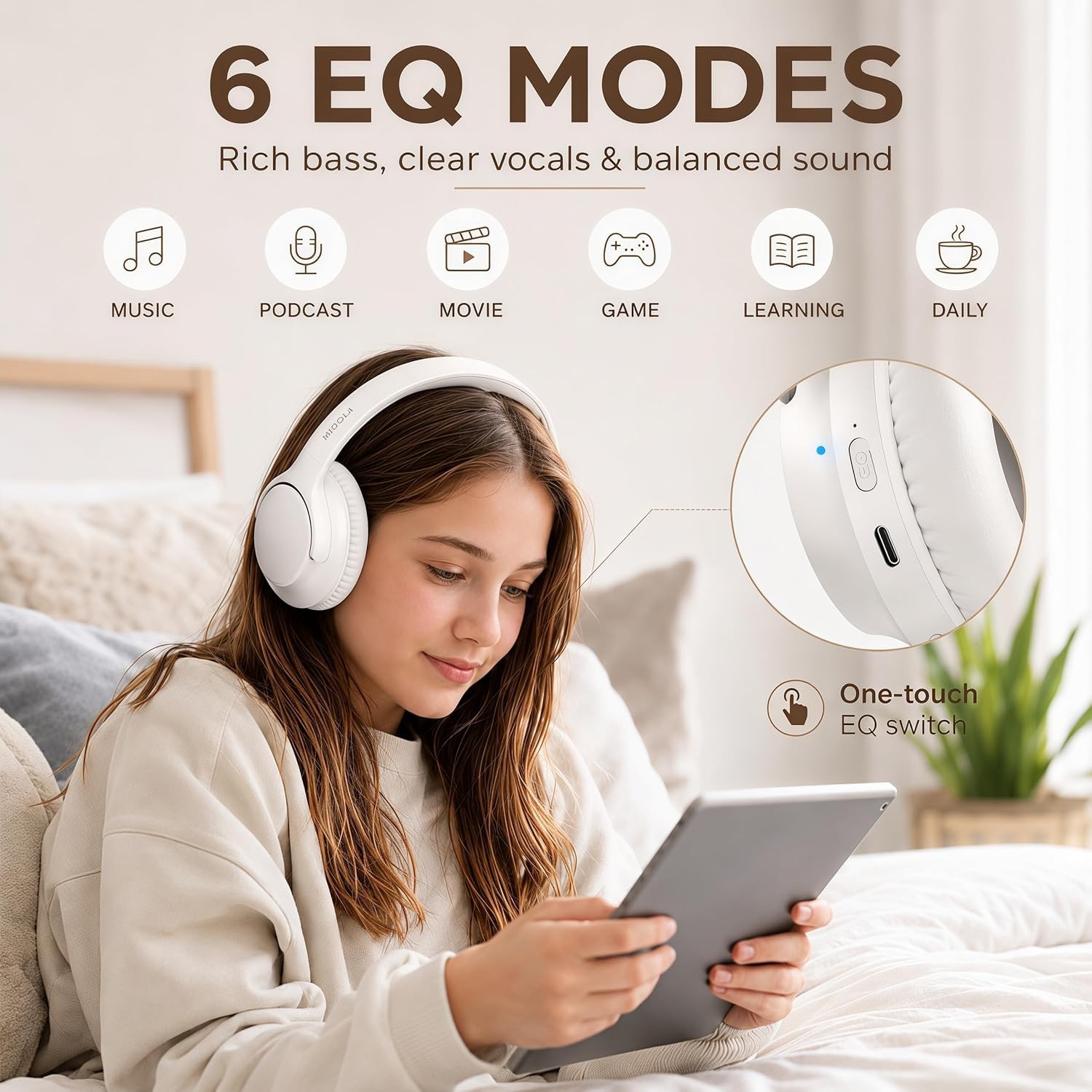 Comfortable Over-Ear Bluetooth Headphones with 68H Playtime & Sound Isolation