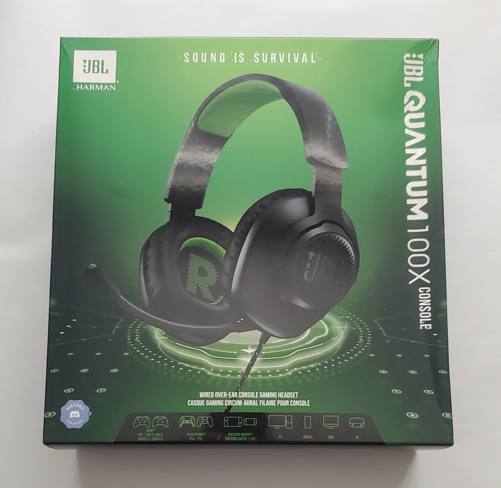 JBL Quantum 100X Wired Over Ear Gaming Headset – Black/Green