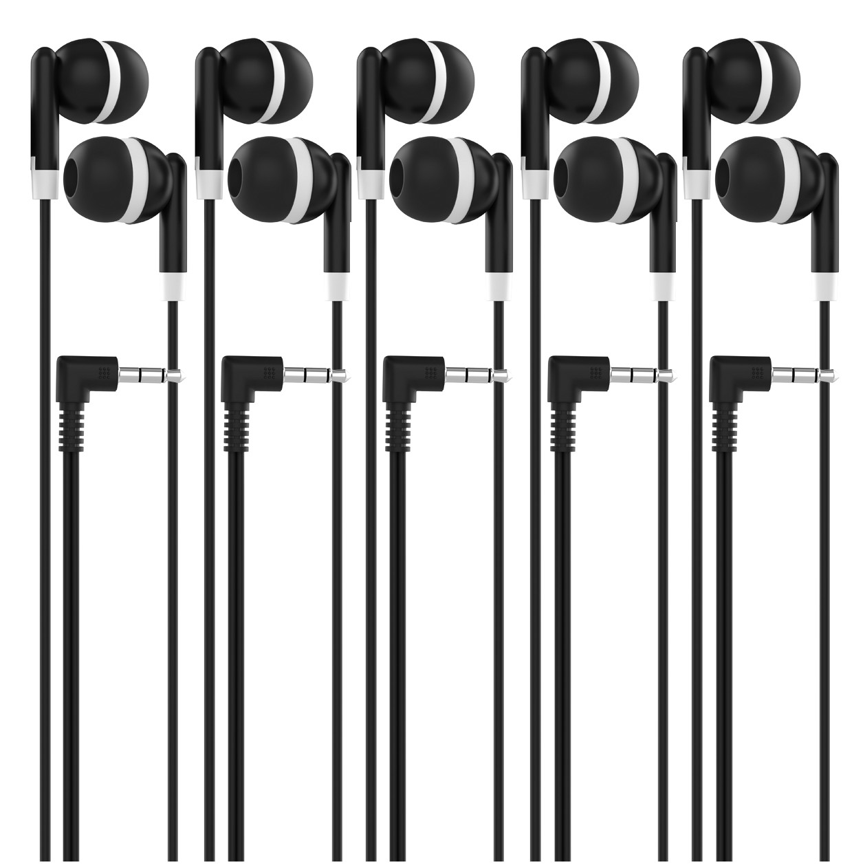 5 Pack of BLACK 3.5mm In Ear Earbuds Headphones – Individually Wrapped – Bulk