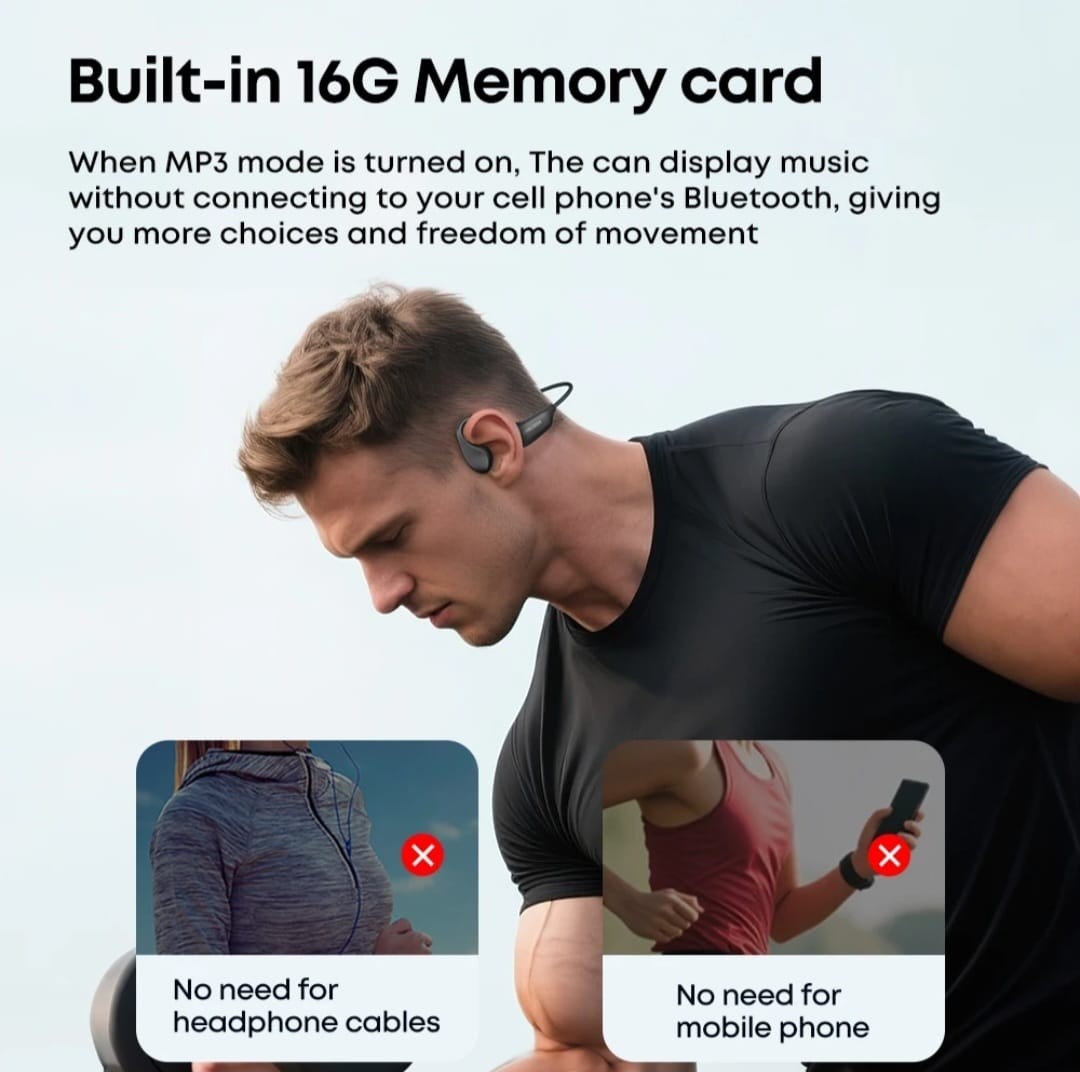 Swimming Headphones IP68 Waterproof, Bone Conduction Headphones MP3 Black
