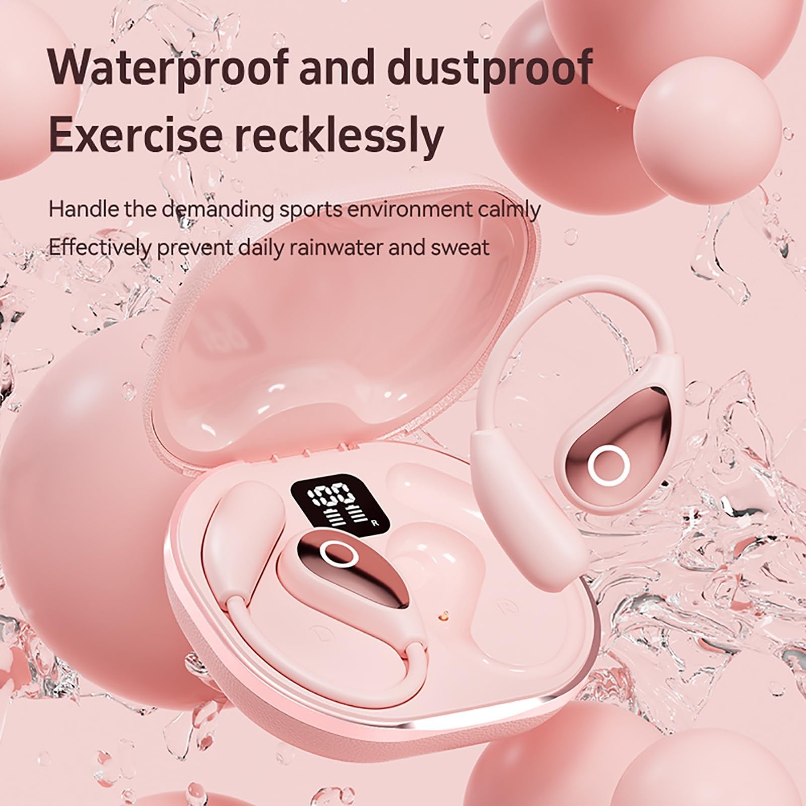 QJF Open Ear Earbuds Pink for Women, Bluetooth 5.4 Wireless Headphones