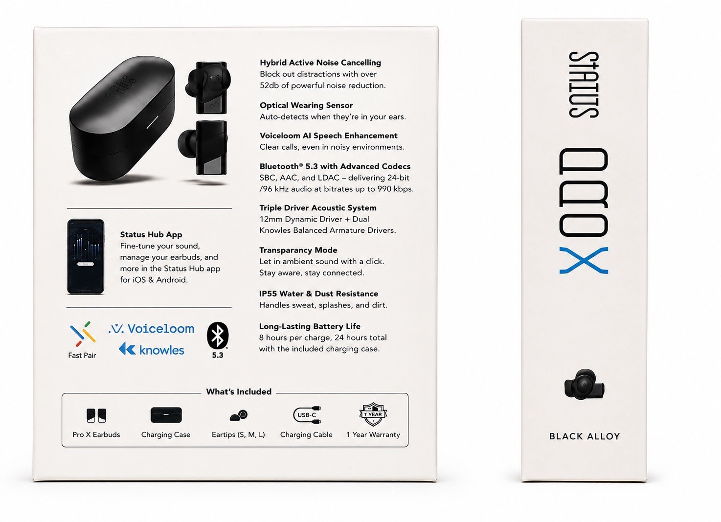 Status Pro X True Wireless Earbuds Black Alloy ANC LDAC Bluetooth 5.3 Sealed