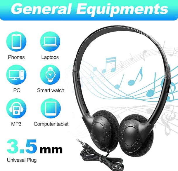 (QTY 10) Hoteam 10 Pack Headphones for Classroom Student Adjustable Headphones