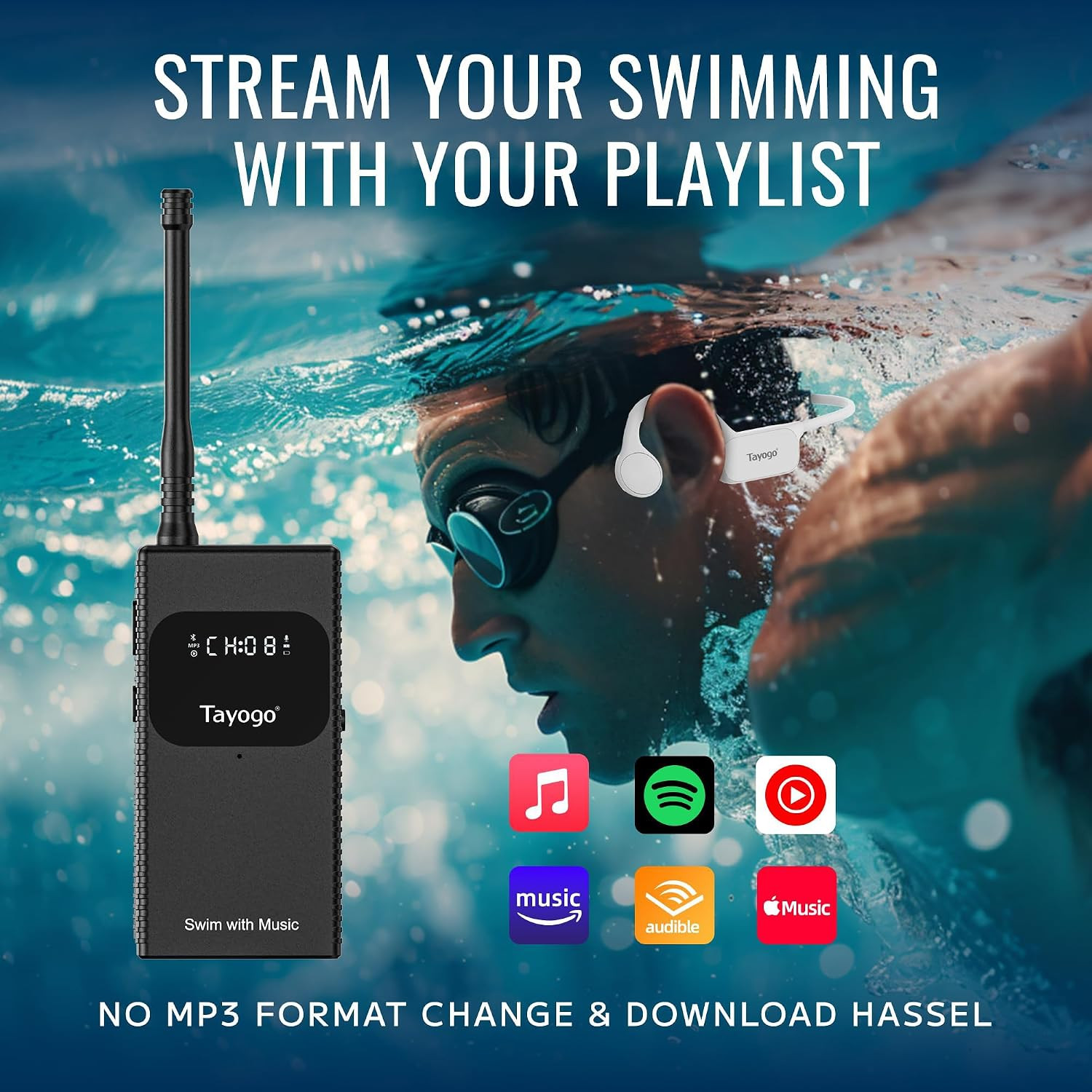 IPX8 Waterproof Bone Conduction Bluetooth Headphones – Open-Ear 3-In-1