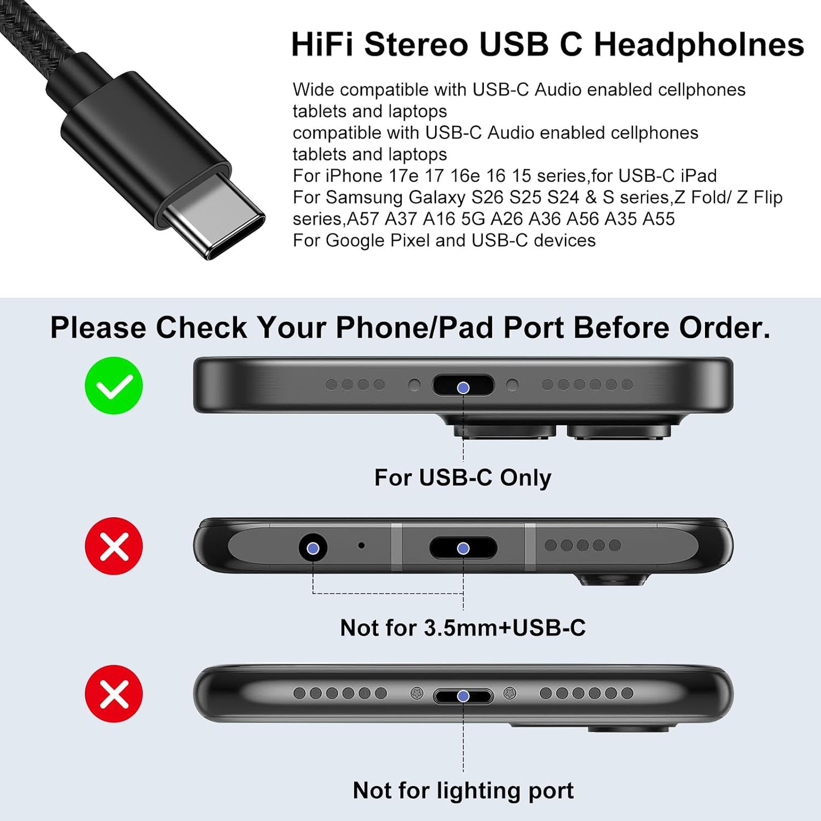 USB C to 3.5mm Audio Adapter Compatible with Samsung Galaxy S26 S25 Ultra S24