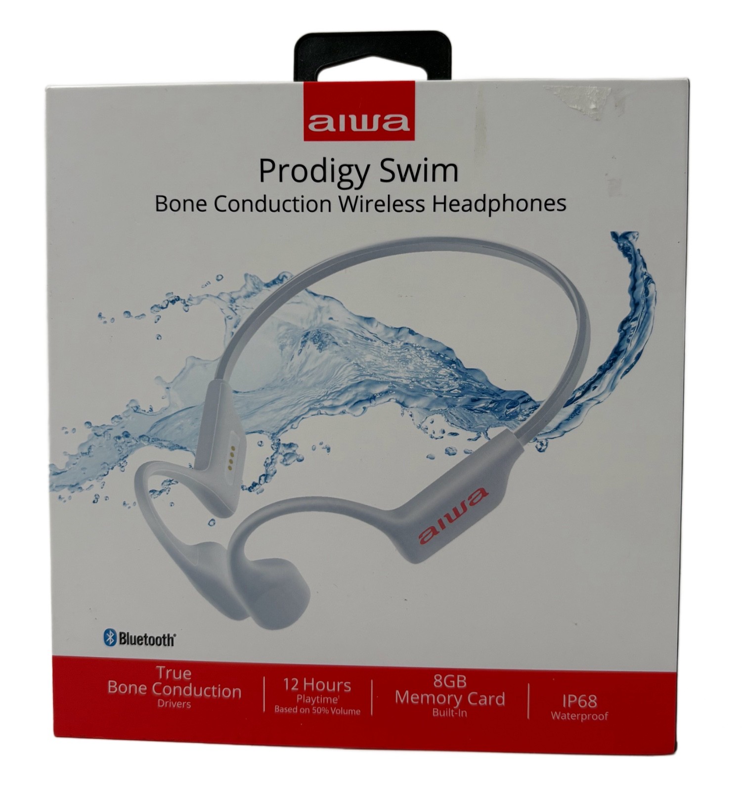 AIWA Prodigy Swim Bone Conduction Open Ear Waterproof Headphones Bluetooth—White