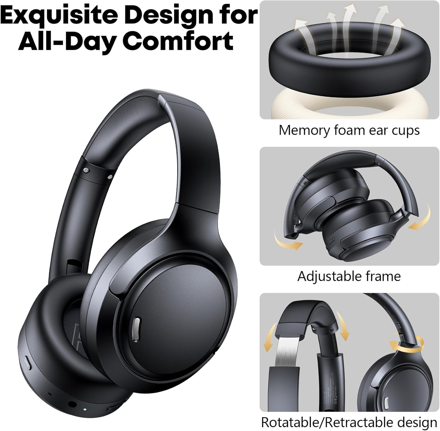 Hybrid Active Noise Cancelling Bluetooth 6.0 Headphones 120H Long Playtime, 6 EN