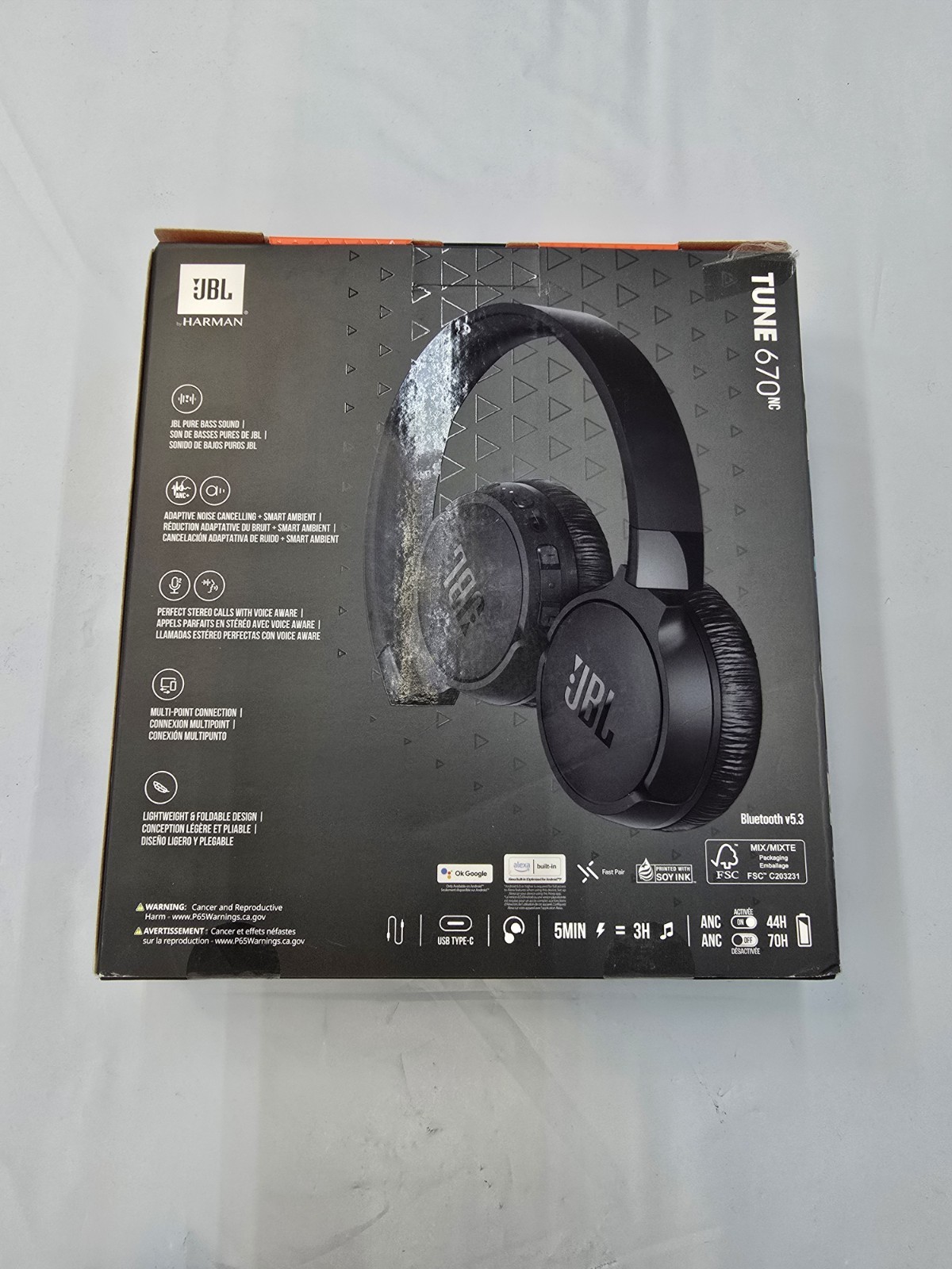 JBL Tune 670NC Bluetooth Headphones Adaptive Noise Cancelling Foldable Black