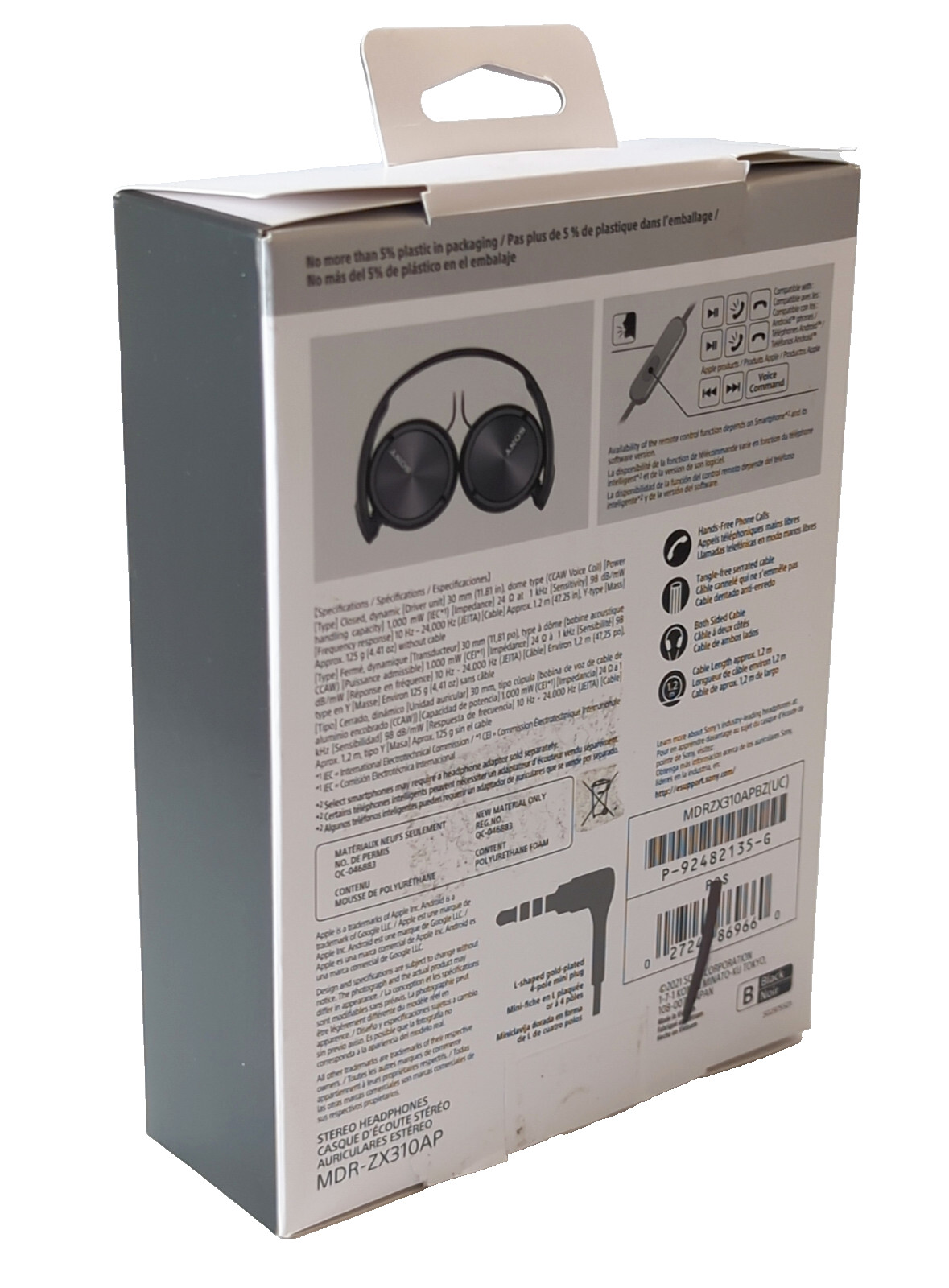 Sony MDR-ZX310AP ZX Series Wired On-Ear Stereo Headphones ZX310AP w/Mic Black