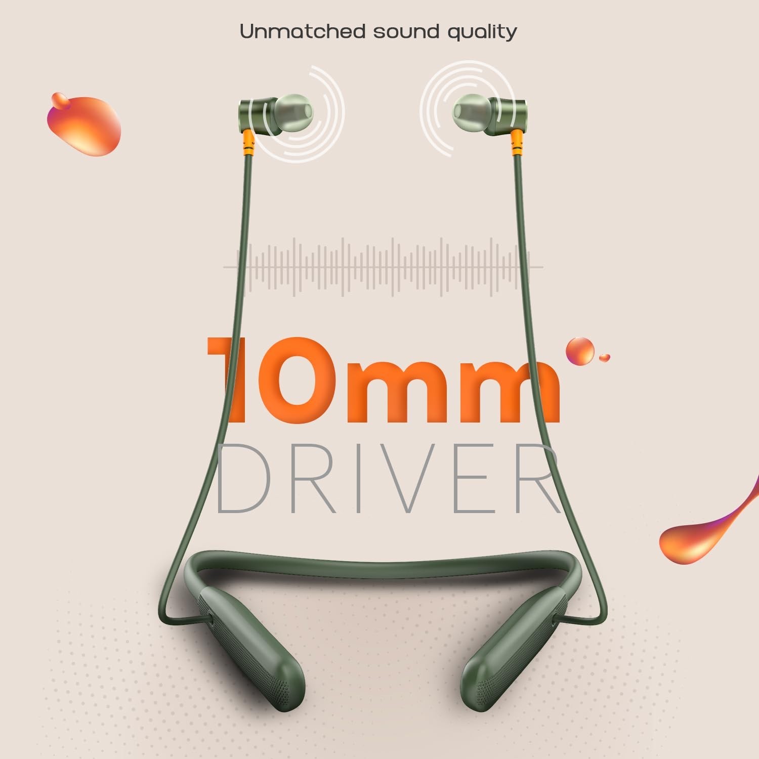 Noise Airwave Bluetooth in Ear Neckband with 50H of Playtime, Olive Green