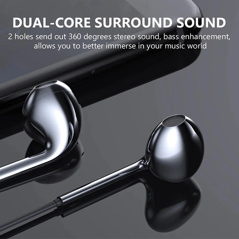 Type C Wired Earphones In-Ear Headset with Microphone 3.5mm Stereo Bass Headphon