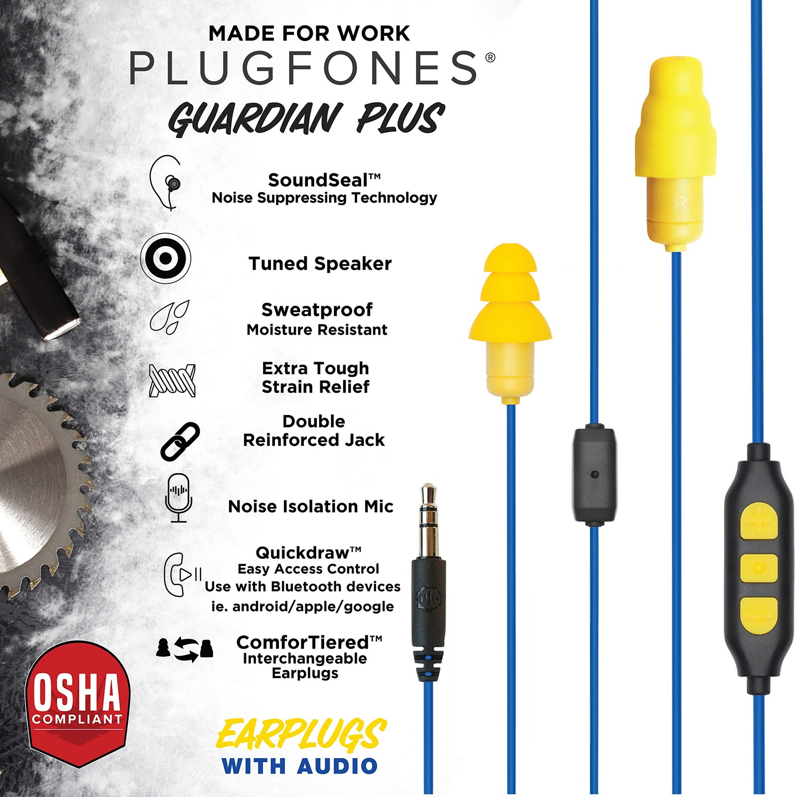 Noise Reducing Bluetooth Earbuds with Mic and Comfortable Earplugs